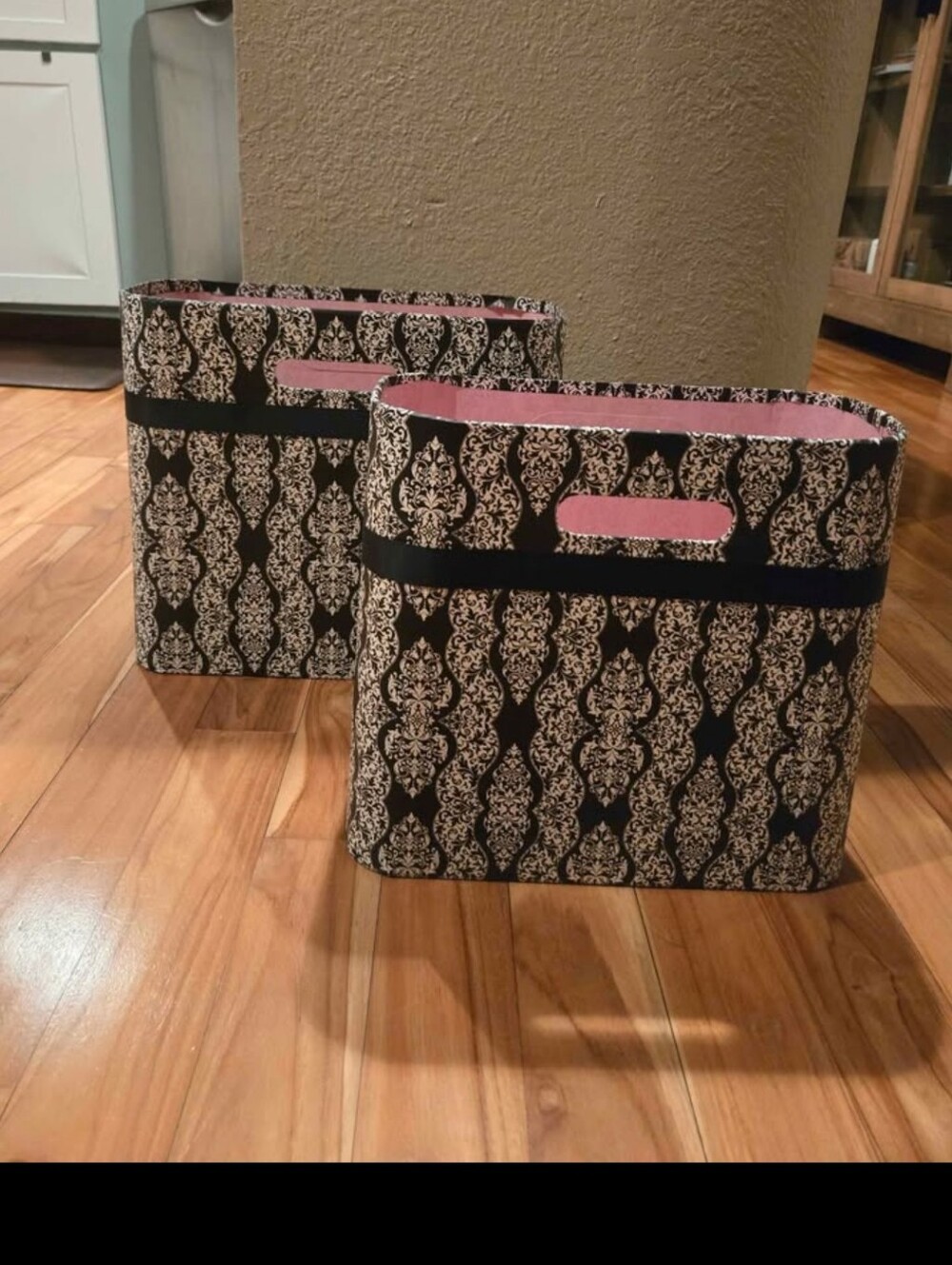 Set of 2 Decorative Fabric Storage Bins - Black & Pink - Picture 3 of 3